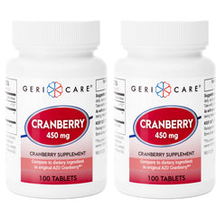 GeriCare cranberry tablets bottle front view for daily urinary tract support.