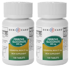 GeriCare Ferrous Gluconate tablets bottle for easy daily iron support.