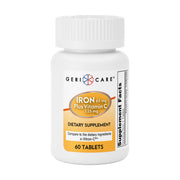 GeriCare Iron 65mg + Vitamin C 125mg packaging front view showing daily dose potential