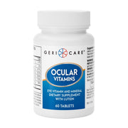 GeriCare ocular vitamins bottle on a clean counter for daily eye health.