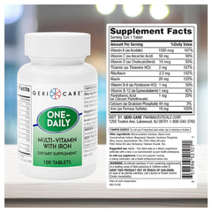 GeriCare label close-up shows iron and minerals for vitality