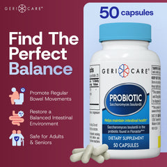 GeriCare S. Boulardii probiotic bottle back showing usage and ingredients