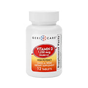 GeriCare Vitamin D 1,250 mcg bottle front view highlighting high potency for bone health.