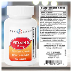 GeriCare Vitamin D 400 IU tablet close-up displaying individual tablets