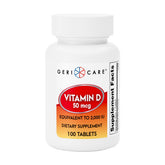 GeriCare Vitamin D 50mcg bottle highlighting bone health support on the label.