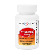 GeriCare Vitamin D 50mcg bottle highlighting bone health support on the label.