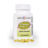GeriCare Vitamin E 100IU bottle 100-count—daily antioxidant support for skin and immunity.