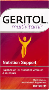 Geritol Balance bottle-front shows a daily multivitamin for energy support.