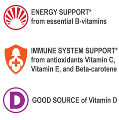 Geritol tablets close-up highlights a 26-nutrient blend.