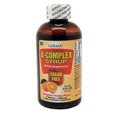 Germa B-Complex Syrup bottle front view, highlighting sugar-free orange formula.