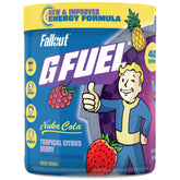 G Fuel Nuka Cola 2.0 tub label highlighting sugar-free energy for clear focus.