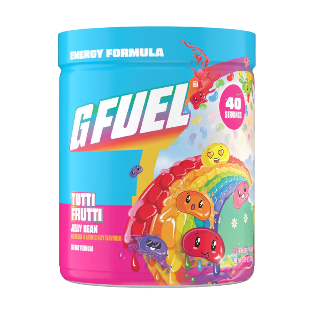 G Fuel Tutti Frutti flavor pack shot, sugar-free energy for gaming.
