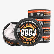 GGGJ Orange Burst can displaying pouches for on-the-go energy.