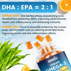 GGMMUU omega3 gummies algal-oil illustration emphasizing sustainable DHA and EPA.