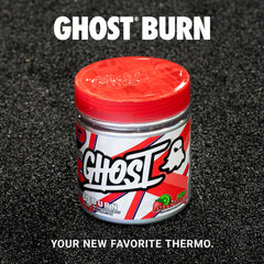 GHOST Burn powder scoop dispensing into shaker for quick mixing.