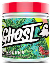 GHOST Greens Guava Berry tub with scoop for easy daily greens and reds intake