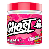 Ghost Legend pre-workout powder tub Bubblicious Strawberry Splash for energizing workouts.