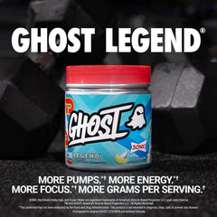 GHOST Legend scoop being used to mix a workout drink for sustained energy.