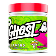 GHOST Legend tub open showing Warheads Sour Watermelon flavor for pre-workout fueling