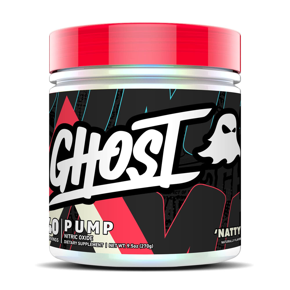 Ghost Pump Natty jar label shows transparent dosage for stimulant-free pre-workout.