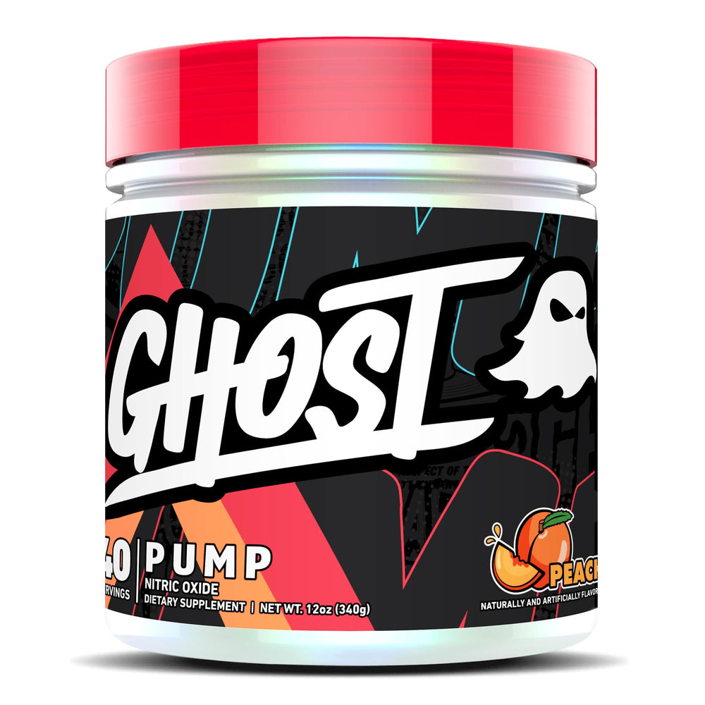 GHOST Pump Peach bottle showcasing stimulant-free pump support