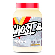 Ghost Vegan Protein Pancake Batter tub showing 20g protein per serving.