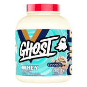 Ghost Whey Cinnabon bottle pour for post-workout shakes with real cinnamon flavor