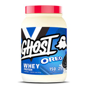 GHOST Whey Oreo front packaging highlighting flavor and transparent labeling