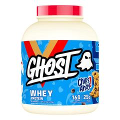 GHOST Whey Protein Powder with Chips Ahoy cookie pieces in a bottle, great for post-workout shakes.