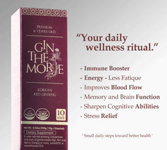 Six-year-old red ginseng roots highlight premium quality.