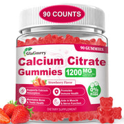 GlaGmrry 90-count Calcium Citrate Gummies bottle with strawberry flavor for daily bone support.