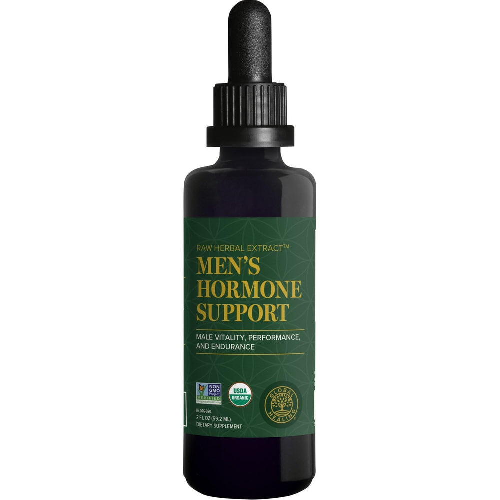 Global Healing Center Men's Hormone Support bottle shown for daily energy support.