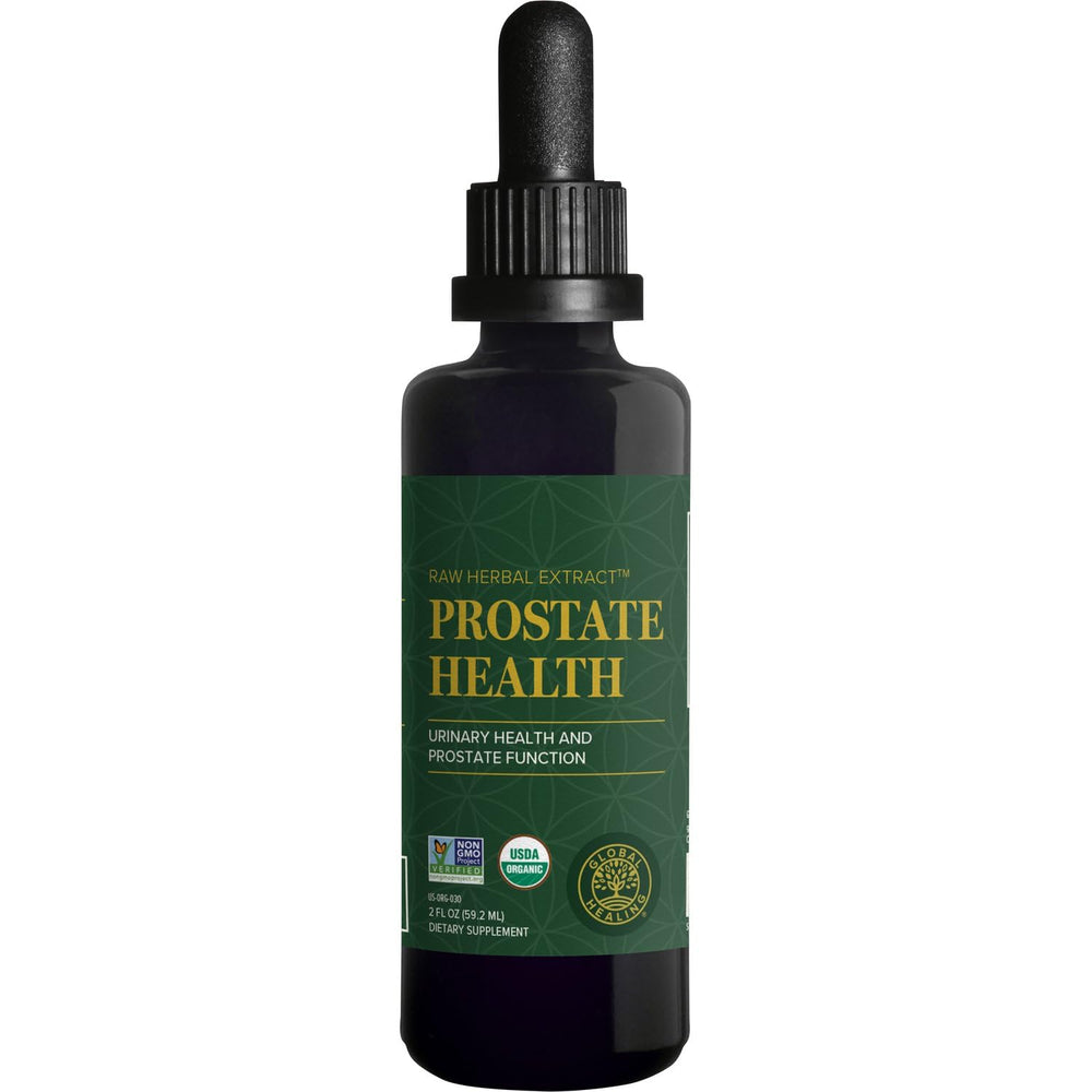 Global Healing Center Prostate Health bottle with label promotes normal prostate function