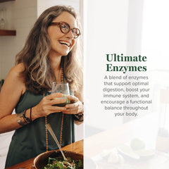 Global Healing Center Ultimate Enzymes bottle with dosage guide for daily use.