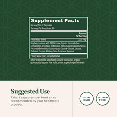 Global Healing Center Ultimate Enzymes label closeup highlights the enzyme spectrum.
