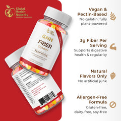 Global Health Naturals vegan fiber gummies strawberry flavor for pleasant gut-friendly snacking
