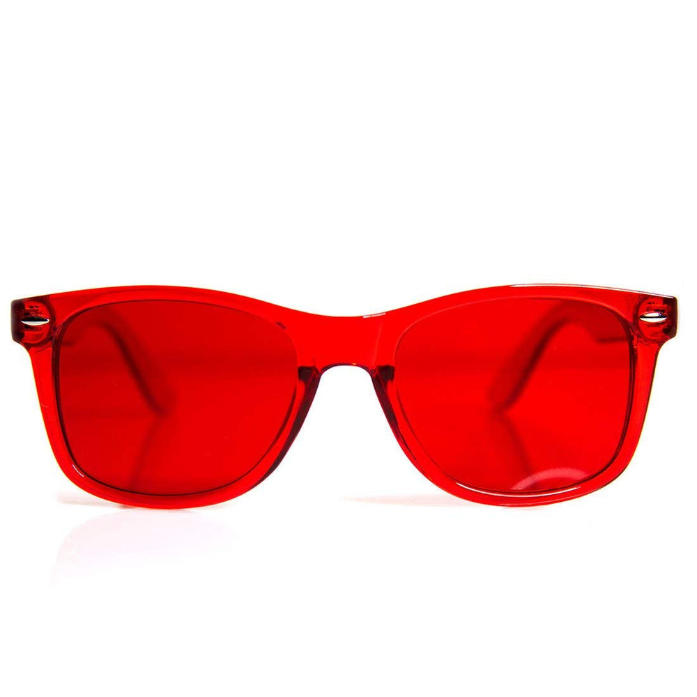 GloFX Red Color Therapy Glasses in front view for energized focus and balance.