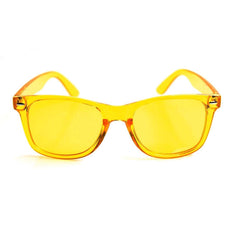 GloFX yellow lenses close-up emphasizes tint for energy and focus.