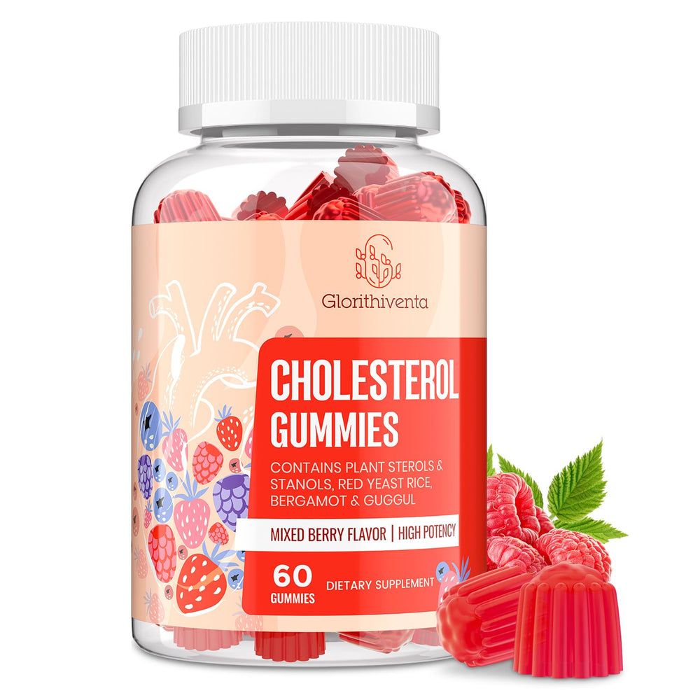 Glorithiventa cholesterol gummies bottle highlighting plant sterols for simple daily use