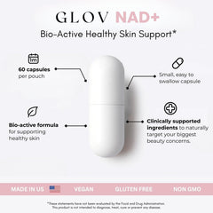 Glov Beauty NAD+ Plus label close-up with key ingredients.
