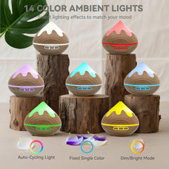 GLOXA diffuser top view highlighting 14-color LED ring for mood lighting.