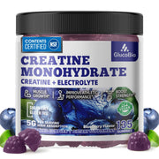 GlucoBio creatine gummies bottle showing easy daily dose for workouts