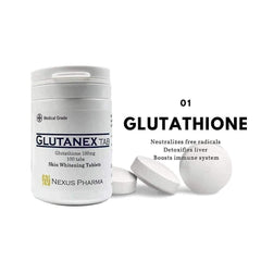 Glutanex Tab Glutathione packaging with bottle for daily antioxidant support