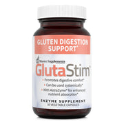 GlutaStim bottle with gluten-digestion enzymes to support meals
