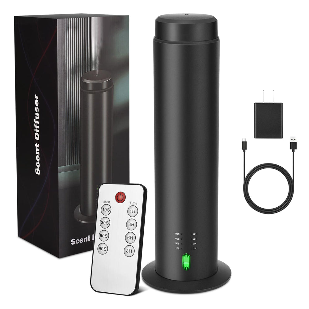 GMSYSW waterless diffuser black front view with matte aluminum finish for large spaces.