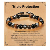 Gnamy Triple Protection bracelet with tiger eye bead promotes balance and confidence.