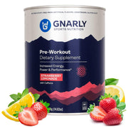 Gnarly Natural Pre-Workout Strawberry Lemonade tub ready for a clean energy boost