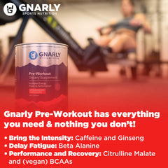 Gnarly Pre-Workout tub close-up label highlighting NSF certification