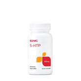 GNC 5-HTP bottle close-up showing 100mg per serving for daily use