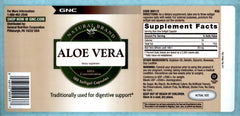 GNC Aloe Vera SoftGel bottle label detail emphasizes simple, convenient daily use